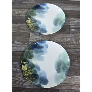 Intesa Home Dinner Plates Set of 2 Abstract Watercolor Blue Green Gold